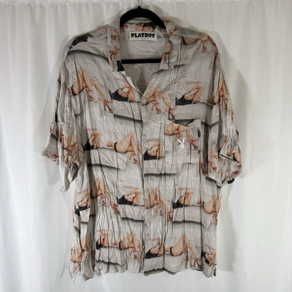 Playboy X Pacsun Shirt Men's Large Button Up Short Sleeve The Sanctuary Camp